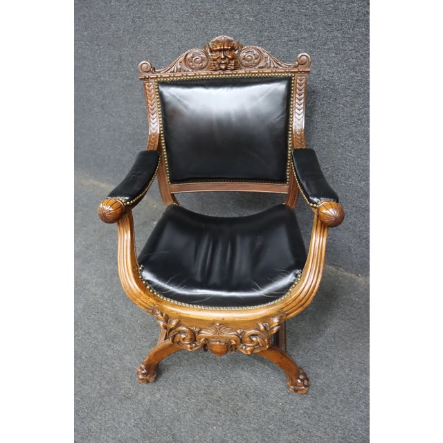 Traditional 19th Century Renaissance Revival Walnut Savonarola X-Frame Armchair For Sale - Image 3 of 12