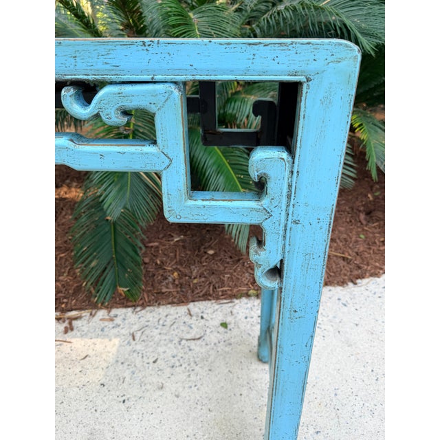 Chinese Chinese Distressed Turquoise Blue Console Table For Sale - Image 3 of 14