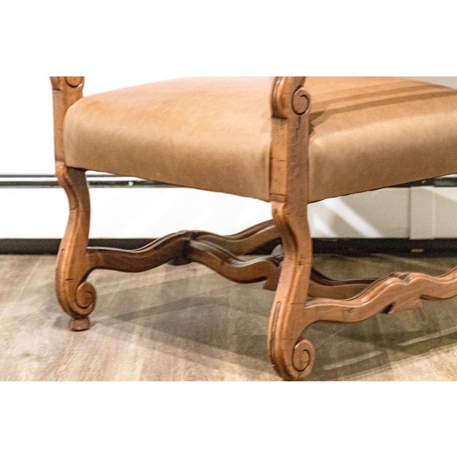 Antique Louis XIV Style Leather Upholstered Armchair For Sale - Image 4 of 6