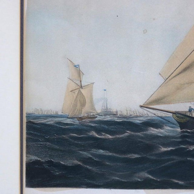 Beige Antique Seascape Print of “The America” Winner of the Cowes Club Cup C1851 For Sale - Image 8 of 18