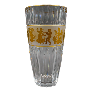 Mid 20th Century Val St Lambert Signed Danse De Flore Gold Gilt Cut Crystal Vase