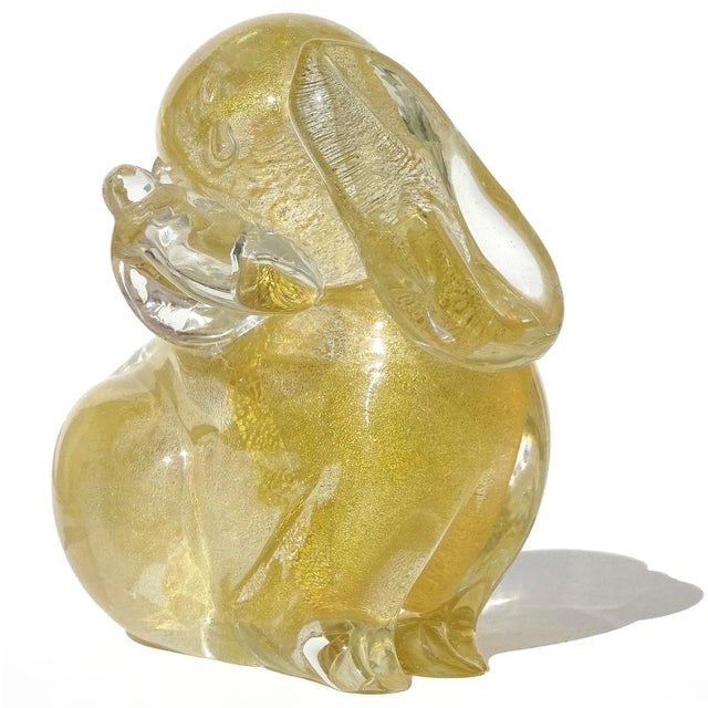 Murano Murano Seguso Signed Vintage Clear Gold Flecks Italian Art Glass Puppy Dog Figurine Sculpture For Sale - Image 4 of 8