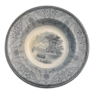 Circa 1857 - 80 Spode Copeland Blue Transferware Rimmed Soup Bowl Lace Border Cottage Richmond Views