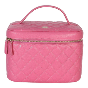 Pink Quilted Caviar Large Top Handle Vanity Case