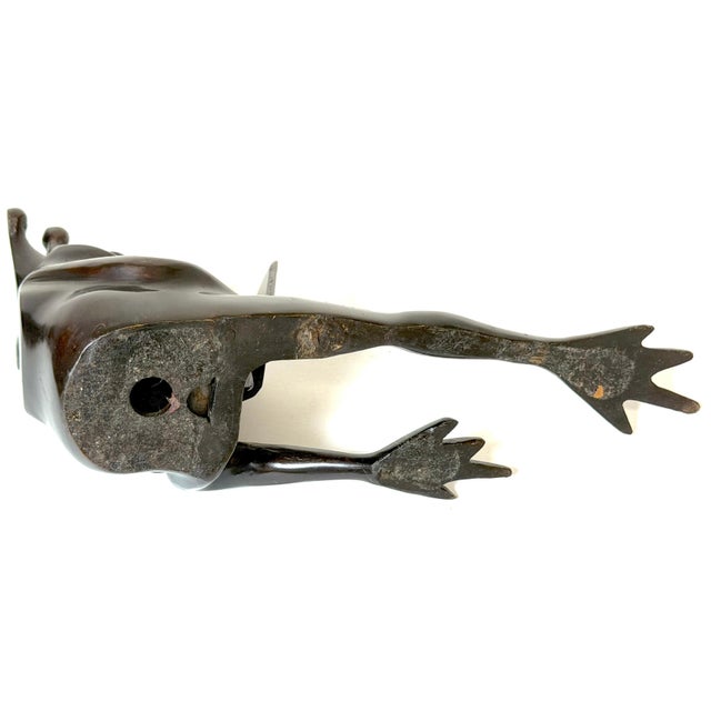Pair Patinated Bronze Reclining Frog Prince Reading Book Bookends, Late 20th C. For Sale - Image 10 of 12