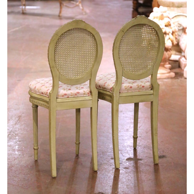 Wood Pair of Early 20th Century French Louis XVI Painted Cane Side Chairs For Sale - Image 7 of 9