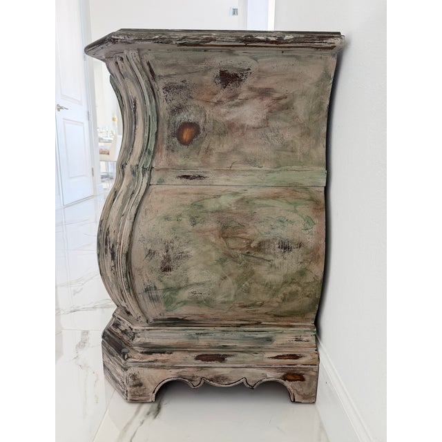 Vintage French Provincial Distressed Green Bombe Chest of Drawers With Marble Top For Sale In Naples, FL - Image 6 of 8