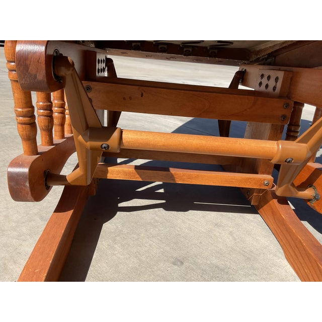 Wood Vintage Solid Wood Windsor-Style Glider Rocking Chair With Tufted Cushions For Sale - Image 7 of 9