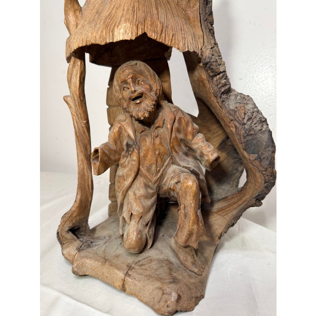 Wood Antique Hand Carved German Tree Trunk Figural Folk Art Sculpture Statue Carving For Sale - Image 7 of 14