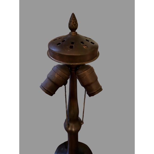 Vintage Handel Co. Table Lamp Base With Floral Decorated Leaded Glass Shade For Sale - Image 9 of 11