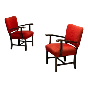 French Mid-Century Modern, Occasional Arm Chairs, Wood, Boucle, France, 1980s