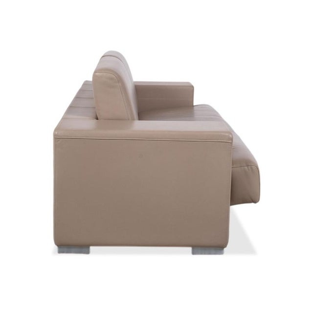 Rolf Benz Three-Seater Leather Sofa, Cream Beige Couch For Sale - Image 5 of 8