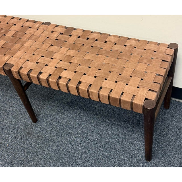 Animal Skin Pottery Barn Skylar Woven Leather Bench For Sale - Image 7 of 10