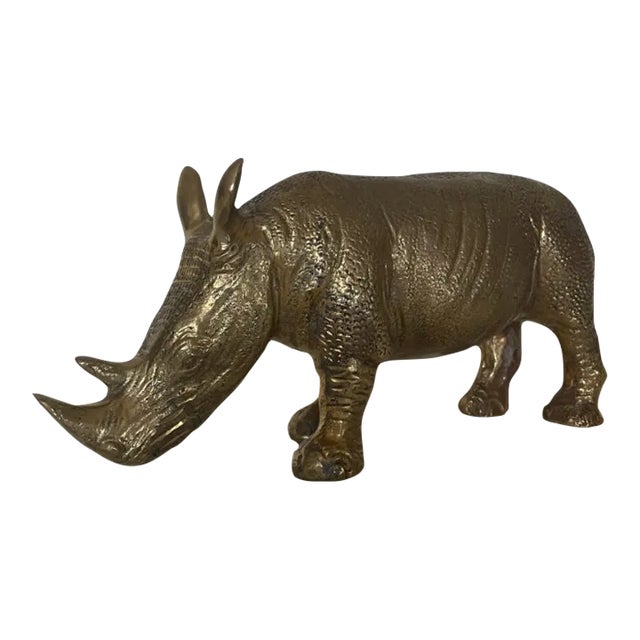 Vintage Brass Rhinoceros Figurine For Sale