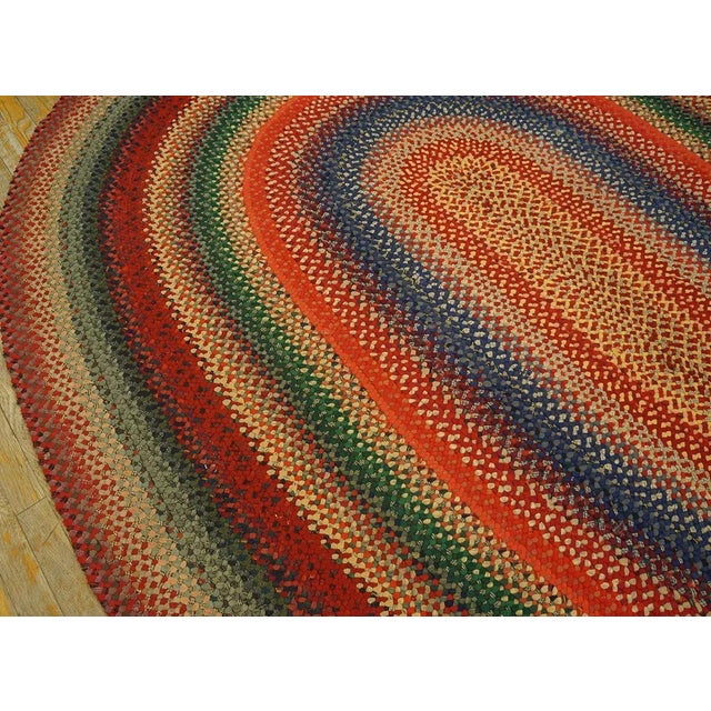 1930s Multicolor Folk Art Antique Oval American Braided Rug 6'10" X 9'2" Cotton Carpet For Sale In New York - Image 6 of 15