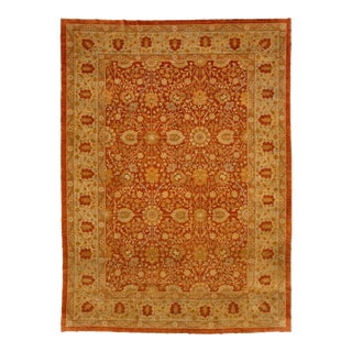 10 X 14 Modern Tabriz Indian Wool Rug in Rust by Apadana For Sale