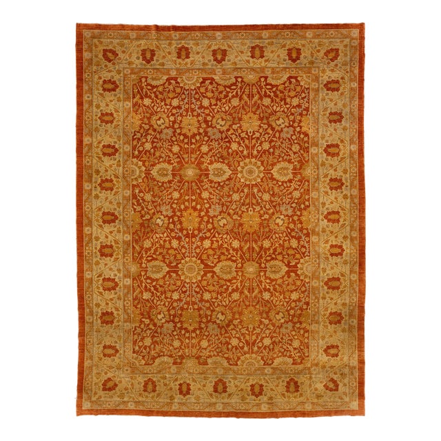 10 X 14 Modern Tabriz Indian Wool Rug in Rust by Apadana For Sale