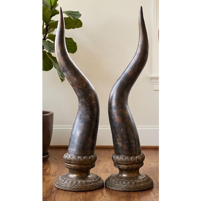 Maitland - Smith Vintage Maitland-Smith Cast Bronze Horn Sculptures - A Pair (30”) For Sale - Image 4 of 5