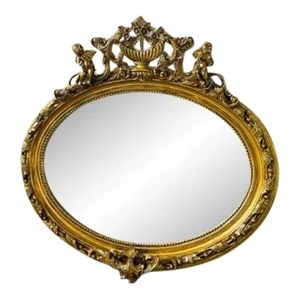 Vintage French Mirror Baroque Cherup Gold Leaf Mirror Round