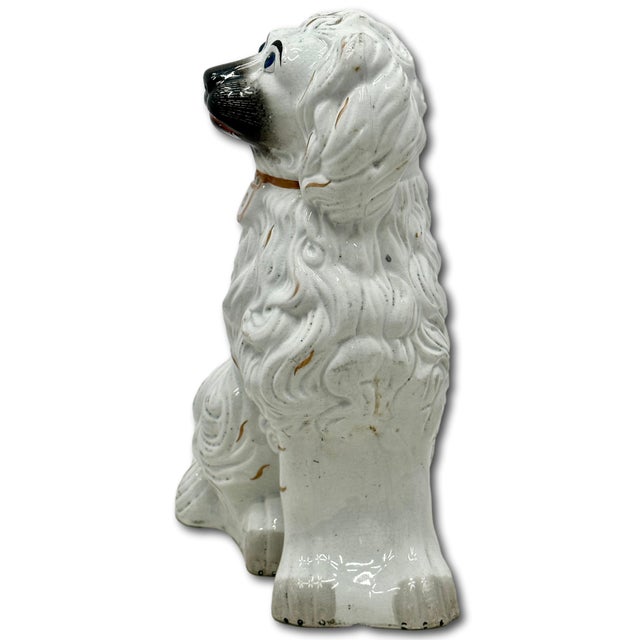 Rare & Unusual Large Antique English Staffordshire Pottery Dog With Blue Eyes - Irises Circa Mid 1800s For Sale - Image 13 of 18