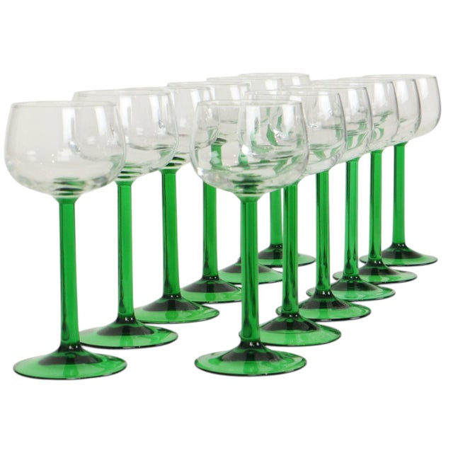 Vintage Alsace Wine Glasses with Green Stems from Luminarc, 1970s, Set of 12 For Sale - Image 15 of 16