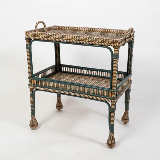 French Country Maison Perret Et Vibert Rattan Trolley Cart Table For Sale - Image 3 of 8