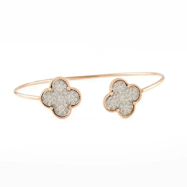 Not Yet Made - Made To Order Clover Leaf Diamond Adjustable Cuff Bracelet For Sale - Image 5 of 8