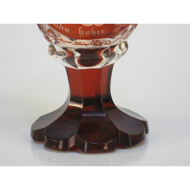 Cup Goblet Bohemian Glass Ruby Flashed Cut Engraved Cornucopia Antique Grand Tour For Sale - Image 10 of 17