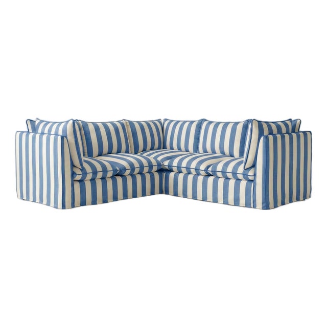 Sophie Conran Coco 3x3 Sectional Sofa - Cornish Blue Stripes with Knife Edge Cushion For Sale