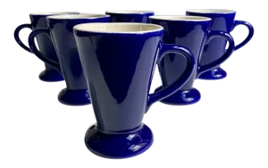 Mid 20th Century Royal Blue Handled Ceramic Mugs - Set of 6