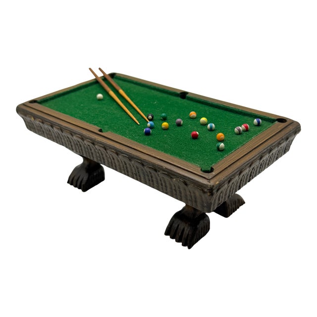 Signed Rae Backus 1:12 Miniature Billiards Pool Table With Accessories – Handcrafted Dollhouse Furniture For Sale