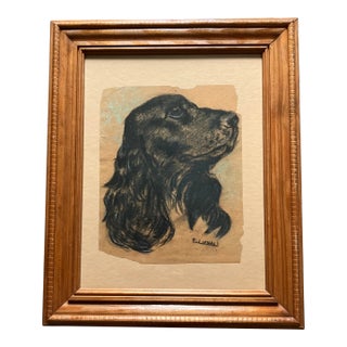 1950’s Vintage Rustic Spaniel Dog Pastel Drawing For Sale