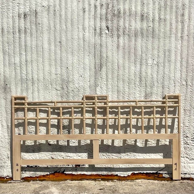 Wood Mid 20th Century Vintage Coastal Rattan King Headboard For Sale - Image 7 of 7