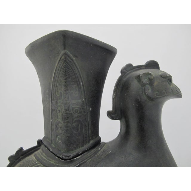 Chinese Phoenix Rooster Zun Shang Style Bronze Ware Ceremonial Wine Vessel Vase For Sale - Image 18 of 18
