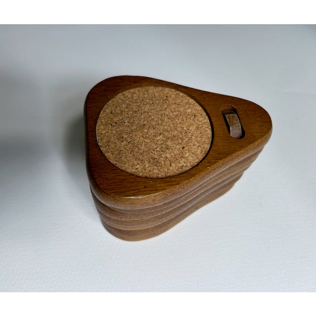 Mid 20th Century Scandinavian Teak & Cork Coasters With Stand - 8 pcs For Sale - Image 4 of 14