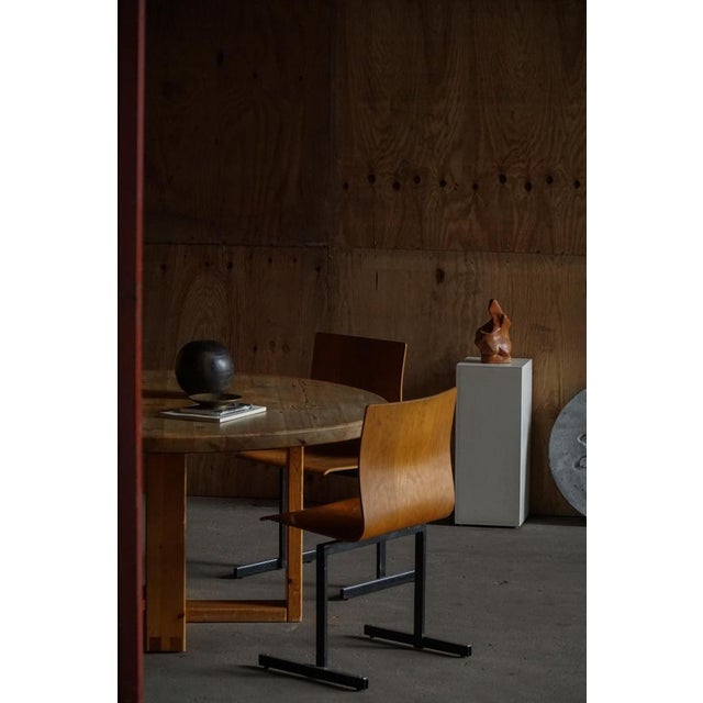 Industrial Stackable Chairs in Black Metal and Oak attributed to Niels Larsen, 1960s, Set of 6 For Sale - Image 4 of 18