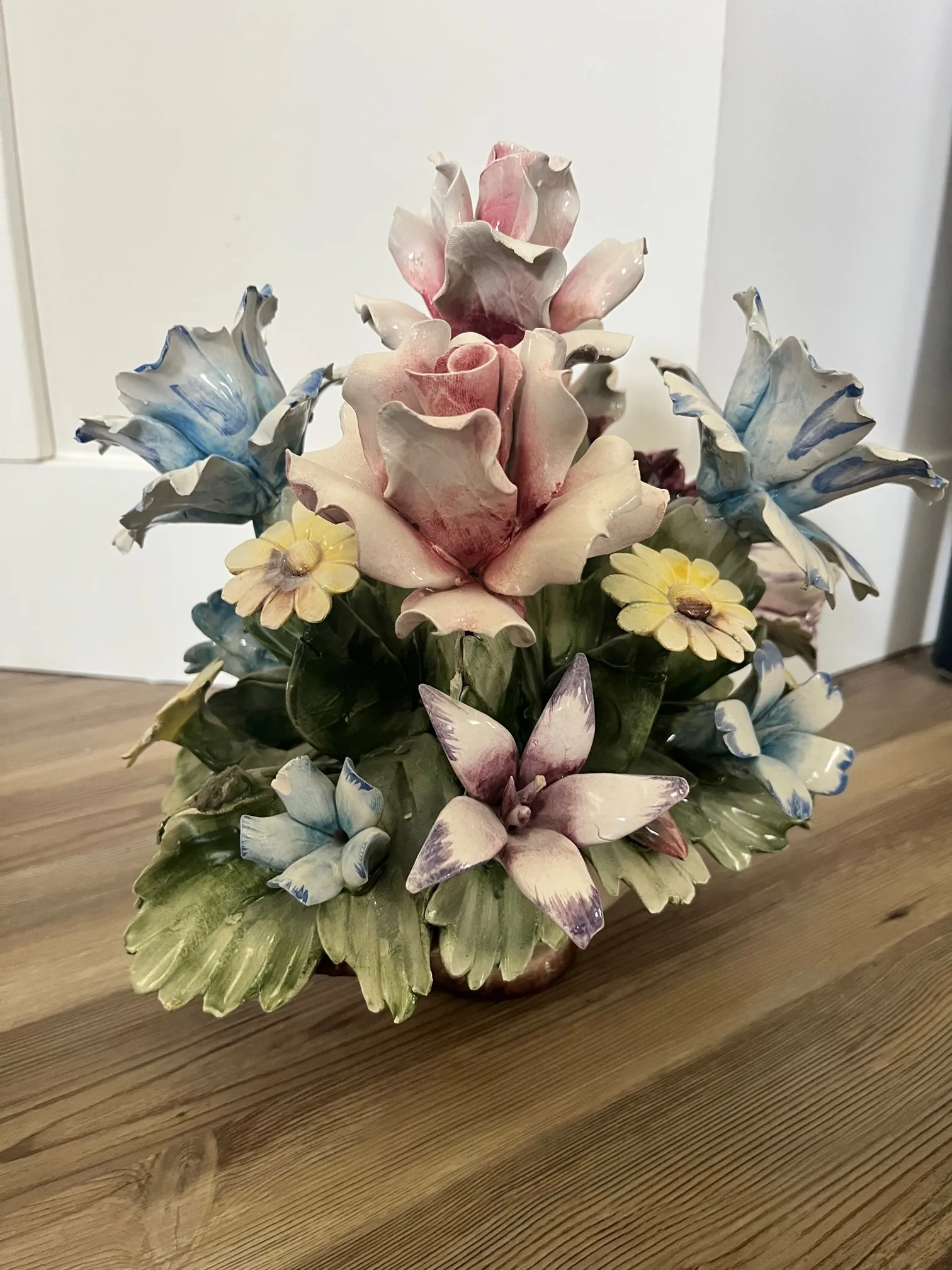 Capodimonte Basket of Flowers | Chairish