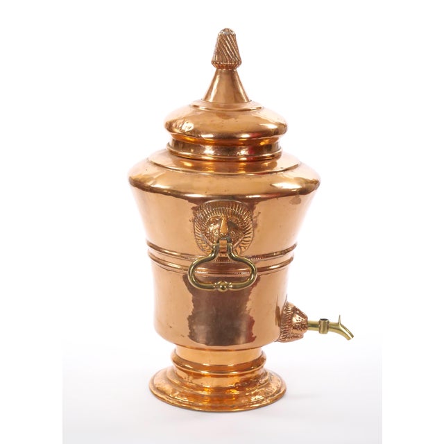 Large English Antique Copper Urn / Hinged Lid & Lions Head Side Handles For Sale - Image 4 of 12