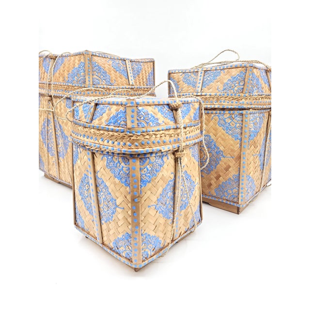 Large Hand Painted Balinese Woven Basket For Sale - Image 13 of 14