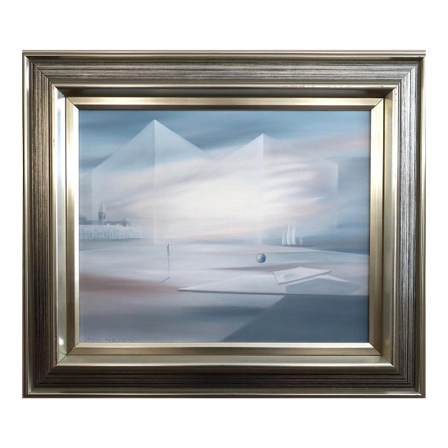 Mid-Century Modern 'Veils of Light' Swedish Original Abstract Surrealist Landscape Oil Painting, Framed For Sale
