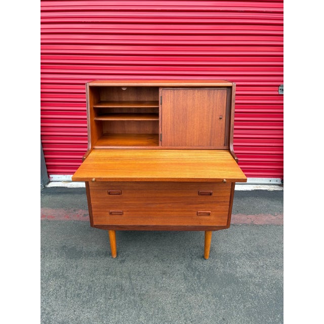 1960s Vintage Danish Mid Century Modern Teak Secretary Desk For Sale - Image 5 of 11