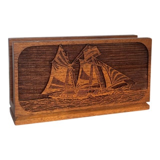 LastCHANCE!Mid 20th Century American Walnut Maritime Nautical Motif Napkin Holder For Sale
