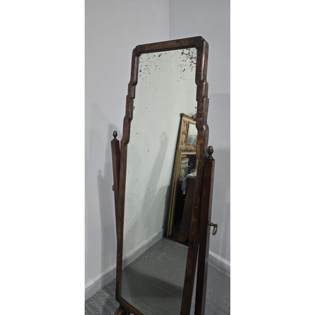 Brown Queen Anne Walnut Cheval Mirror, 1920s For Sale - Image 8 of 10