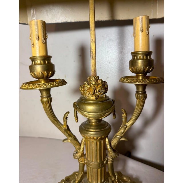 Antique Ornate Dore Bronze Toleware 2 Arm French Bouilotte Electric Table Lamp For Sale - Image 14 of 17