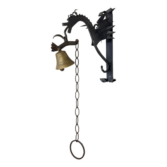 Vintage Gothic Style Wrought Iron Wall-Mounted Dragon Doorbell, 1950s For Sale