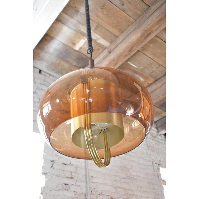 Metal Brass and Smoked Glass Pendant Lamp from Temde, Germany, 1970s For Sale - Image 7 of 12
