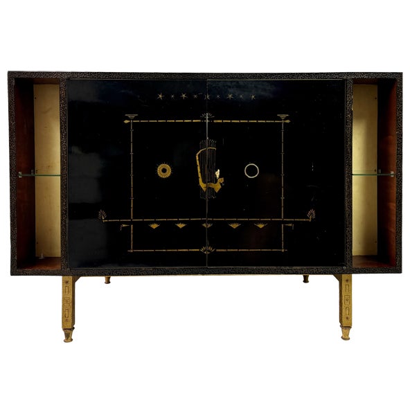 Brazilian Black Lacquered Cabinet by Dinucci, 1950s For Sale