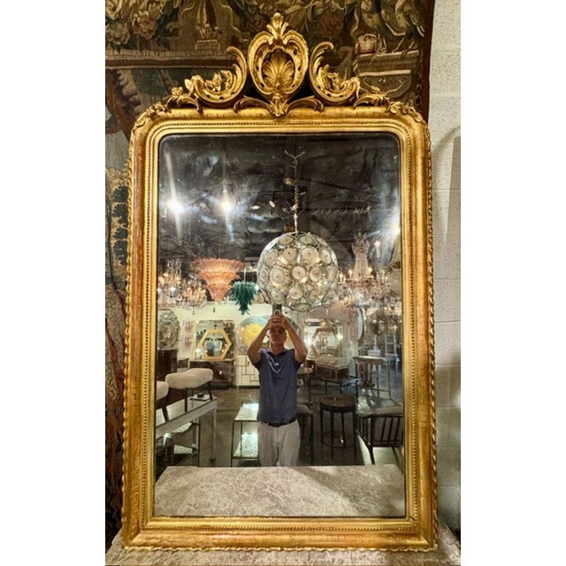 Gold 19th C. French Louis Philippe Mirror With Crest and Greek Key Pattern For Sale - Image 8 of 12