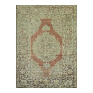 Zabihi Collection Terracotta Antique Turkish Oushak Scatter Rug - 3'10" x 5'2" For Sale