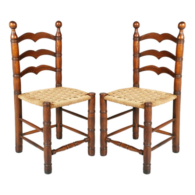 Set of Hemp Rope and Oak Chairs attributed to Charles Dudouyt, 1940s For Sale